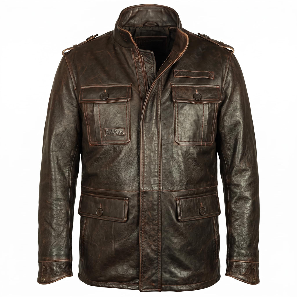 Timber&Hide Vintage Field Leather Jacket Military Inspired –Bomber Leather Jackets for Men
