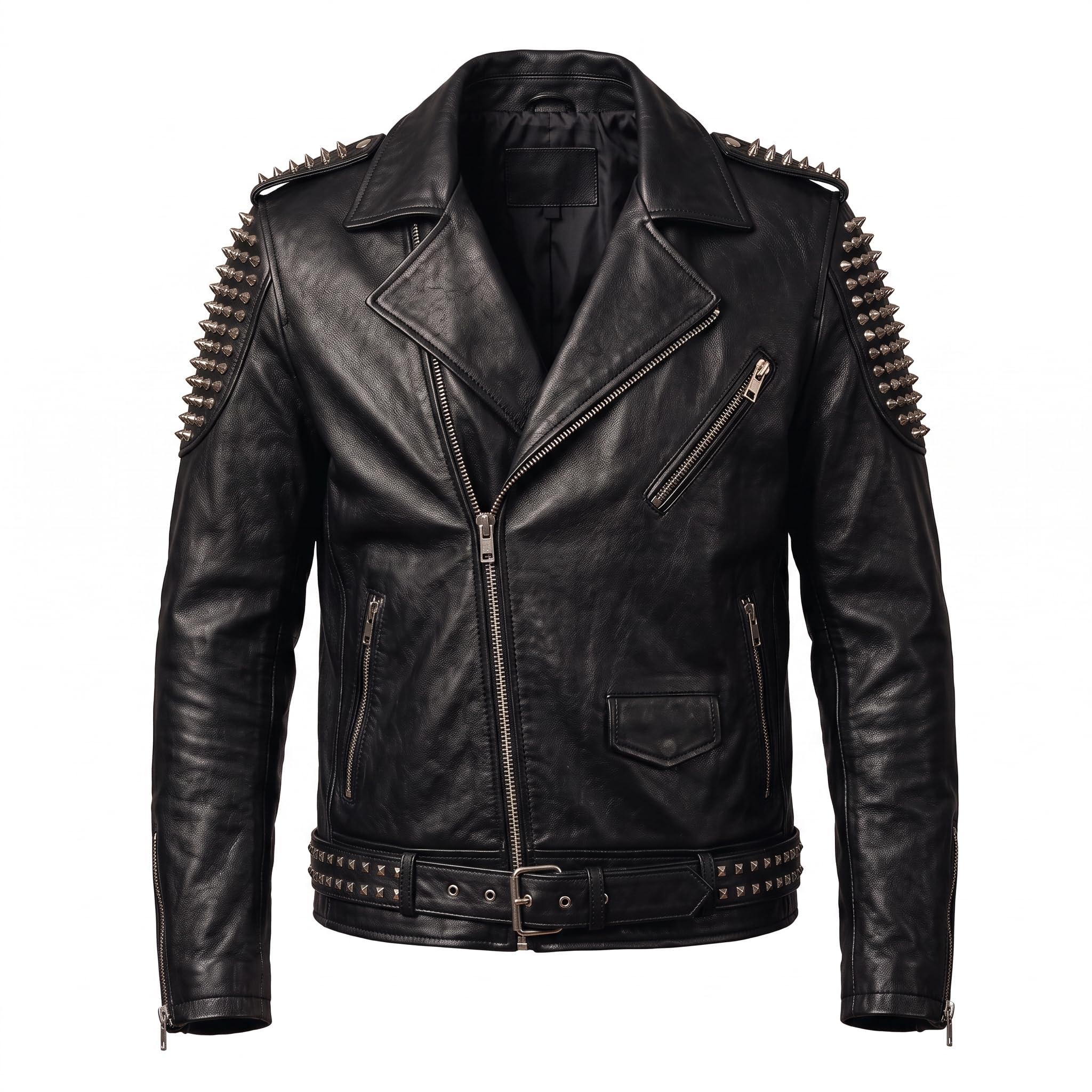 Timber&Hide Men's Crimson red Leather Biker Jacket | Studded Punk Rock Demon Skull Design