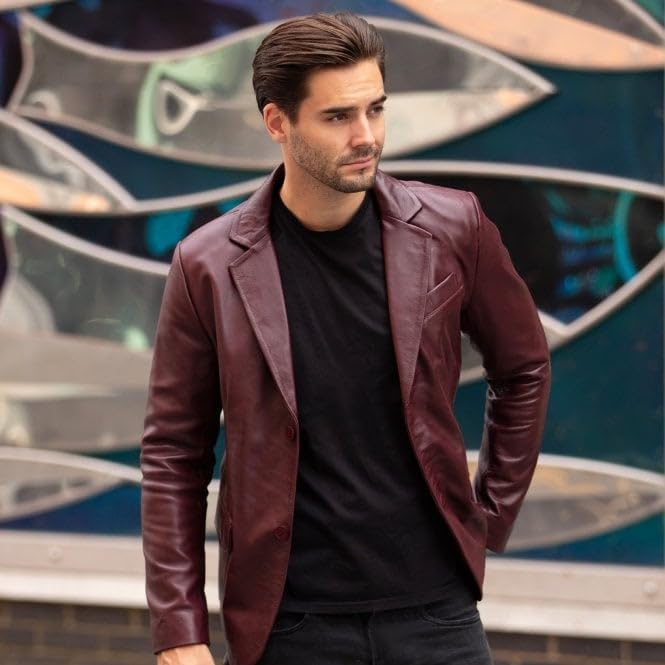 Men's Classic Burgundy Leather Blazer: AWL-2244