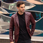 Men's Classic Burgundy Leather Blazer: AWL-2244