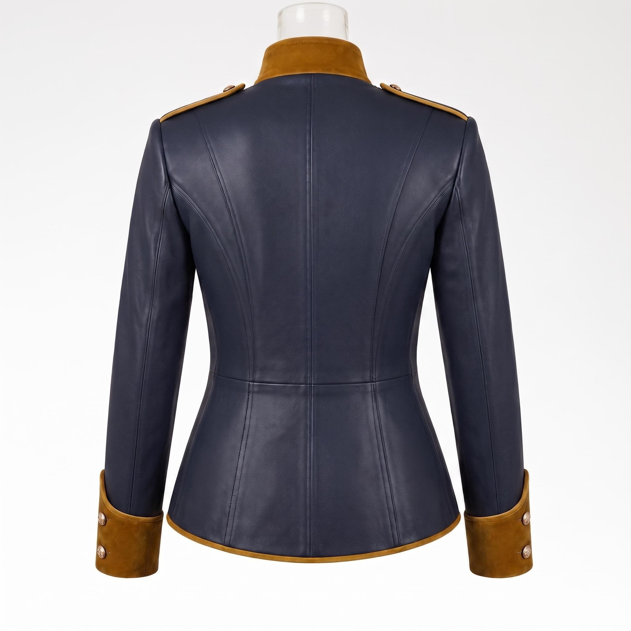 Navy Blue Leather Military Officer Jacket | Victorian Steampunk Gothic Blazer