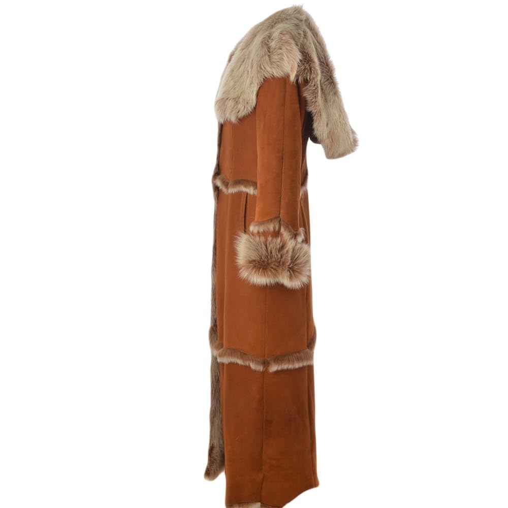 Timber&Hide Women’s Long Sheepskin Coat – Tan Shearling Coat Women