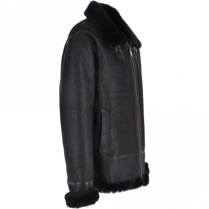 Black Sheepskin leather Pilot Jacket