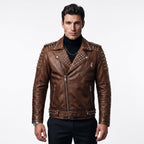 Timber&Hide Handmade Men's Black Leather Studded Biker Jacket | Custom Demon Skull Punk Rock Design