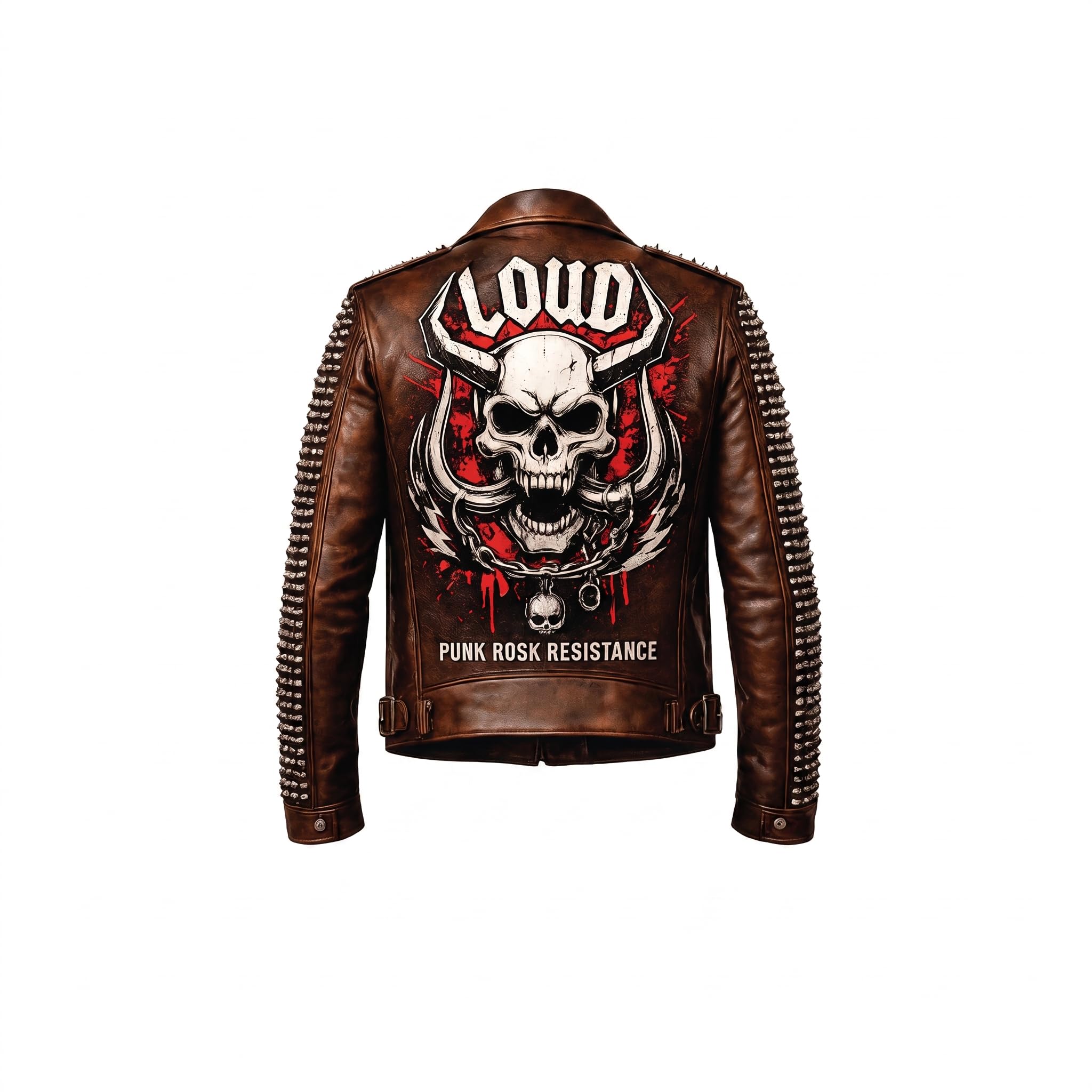 Timber&Hide Handmade Studded Leather Biker Jacket: Punk Rock Gothic Patchwork | Halloween Costume