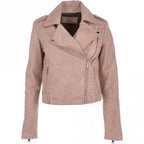 Women's Burgundy Leather Biker Jacket: Stella
