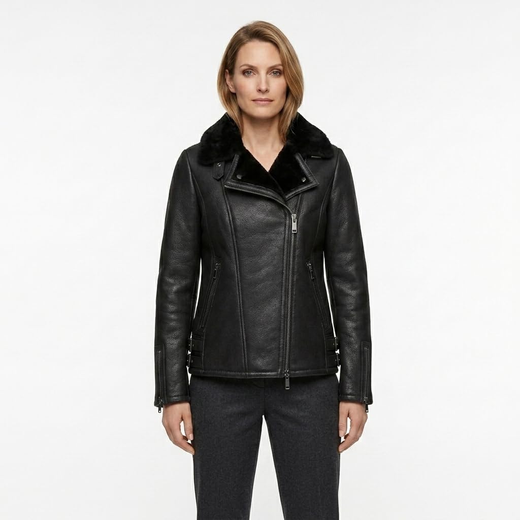 Timber Hide Side Zip Biker Sheepskin Pilot Jacket