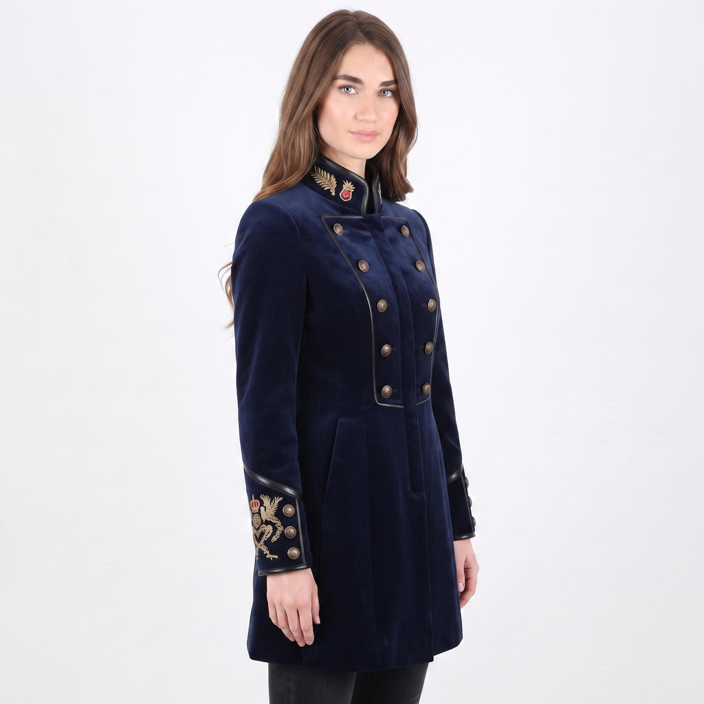 Navy Velvet Military Coat: Victorian Gothic Steampunk Royal Officer Jacket