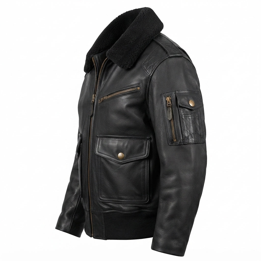 Flight Bomber Black Leather Jacket – Men Bomber Leather Jacket - Timber AND Hide