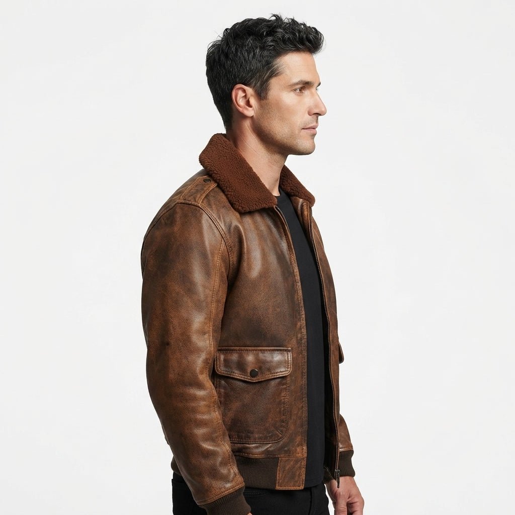 Flight Bomber Jacket – Aviator Flight Bomber Leather Jacket Distressed Brown - Timber AND Hide