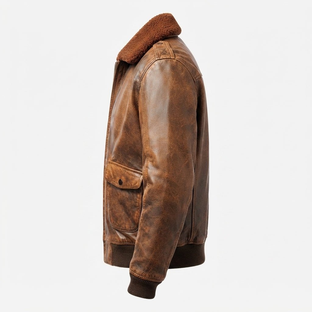 Flight Bomber Jacket – Aviator Flight Bomber Leather Jacket Distressed Brown - Timber AND Hide
