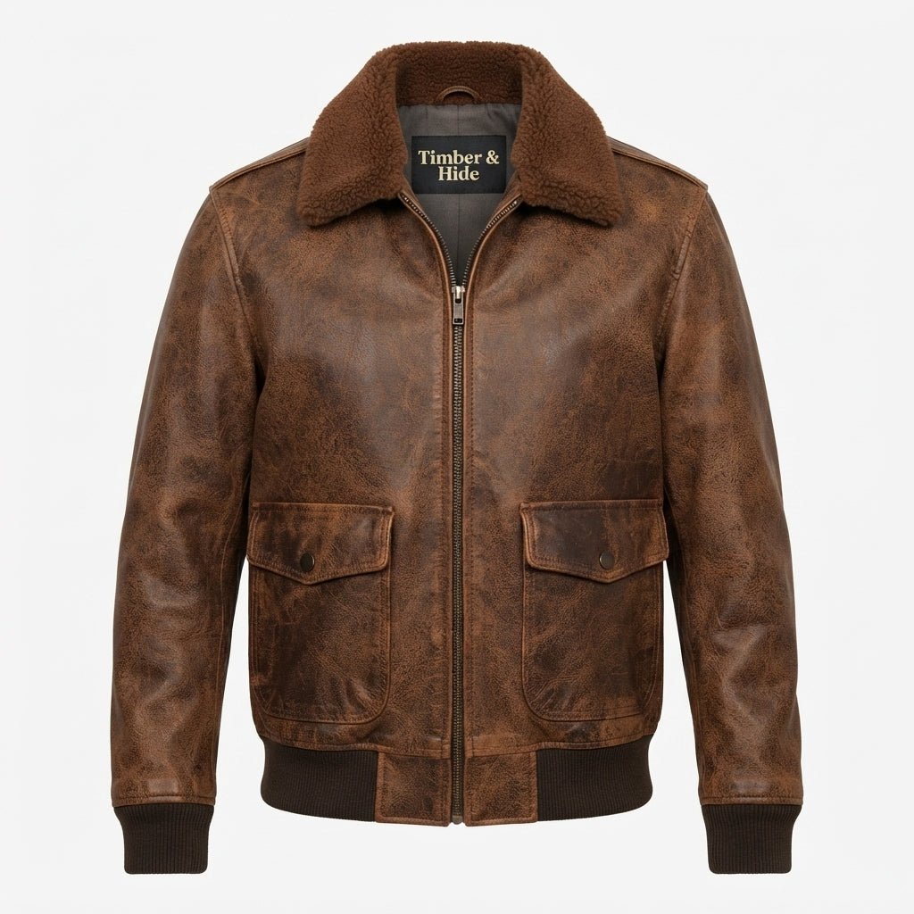 Flight Bomber Jacket – Aviator Flight Bomber Leather Jacket Distressed Brown - Timber AND Hide