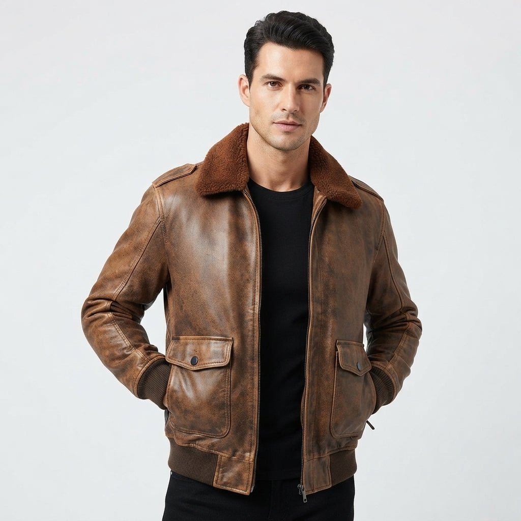 Flight Bomber Jacket – Aviator Flight Bomber Leather Jacket Distressed Brown - Timber AND Hide