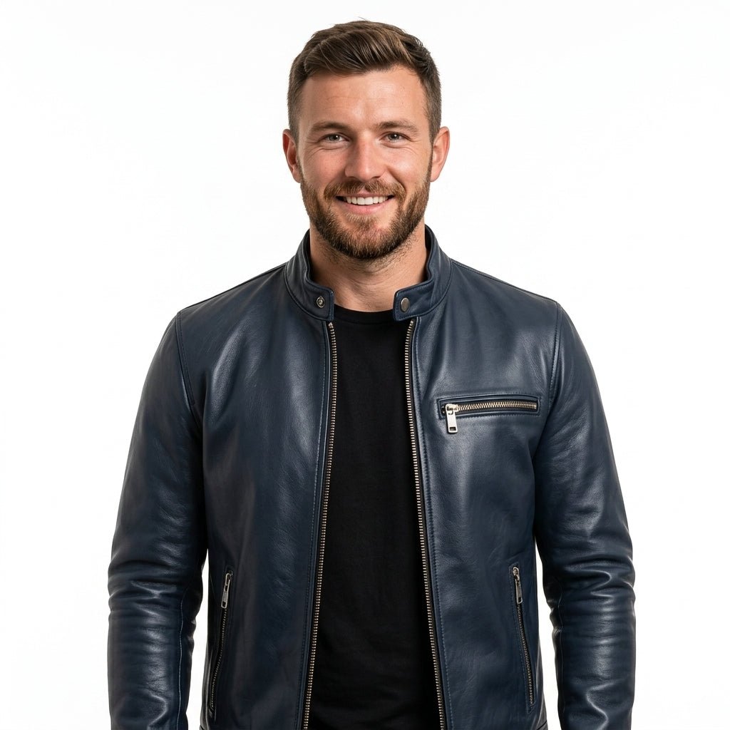 Frankie Blue Leather Jacket - Men Leather Jacket Blue - Timber AND Hide