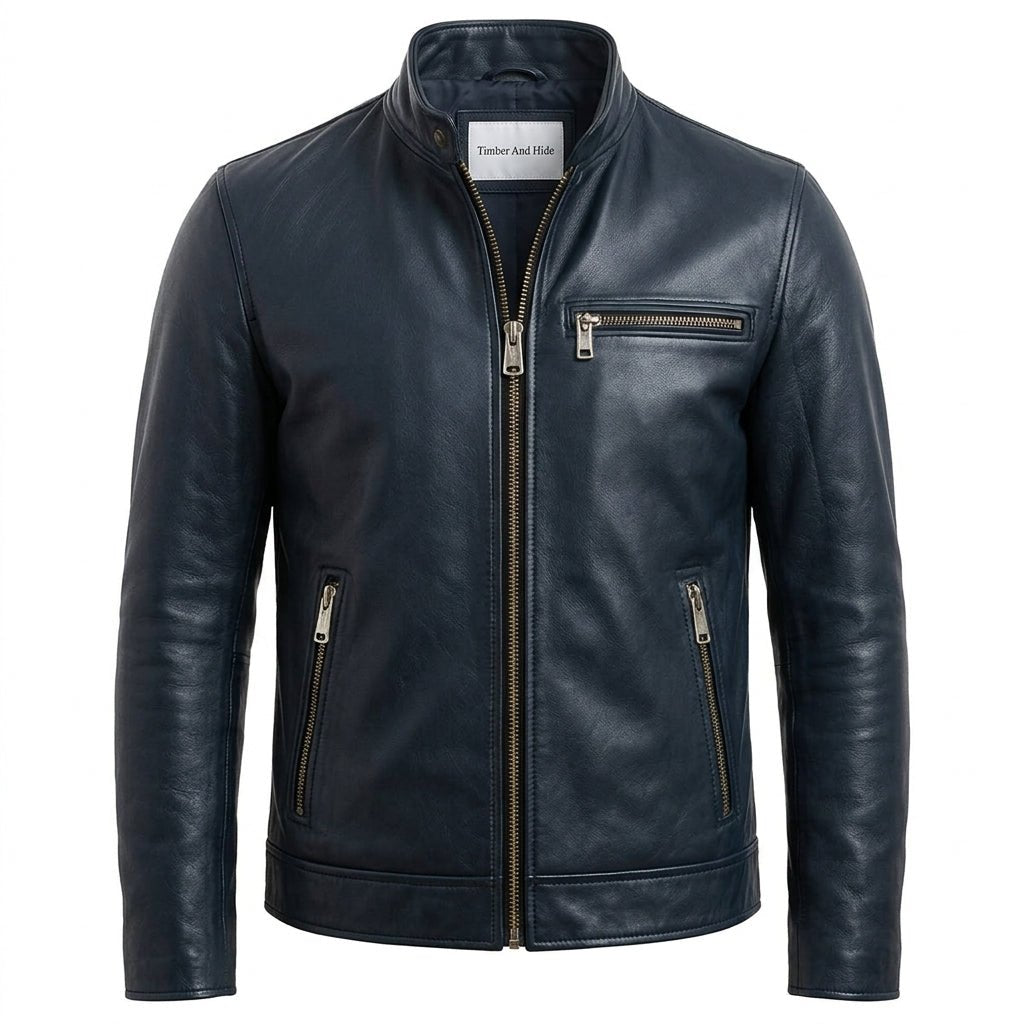 Frankie Blue Leather Jacket - Men Leather Jacket Blue - Timber AND Hide