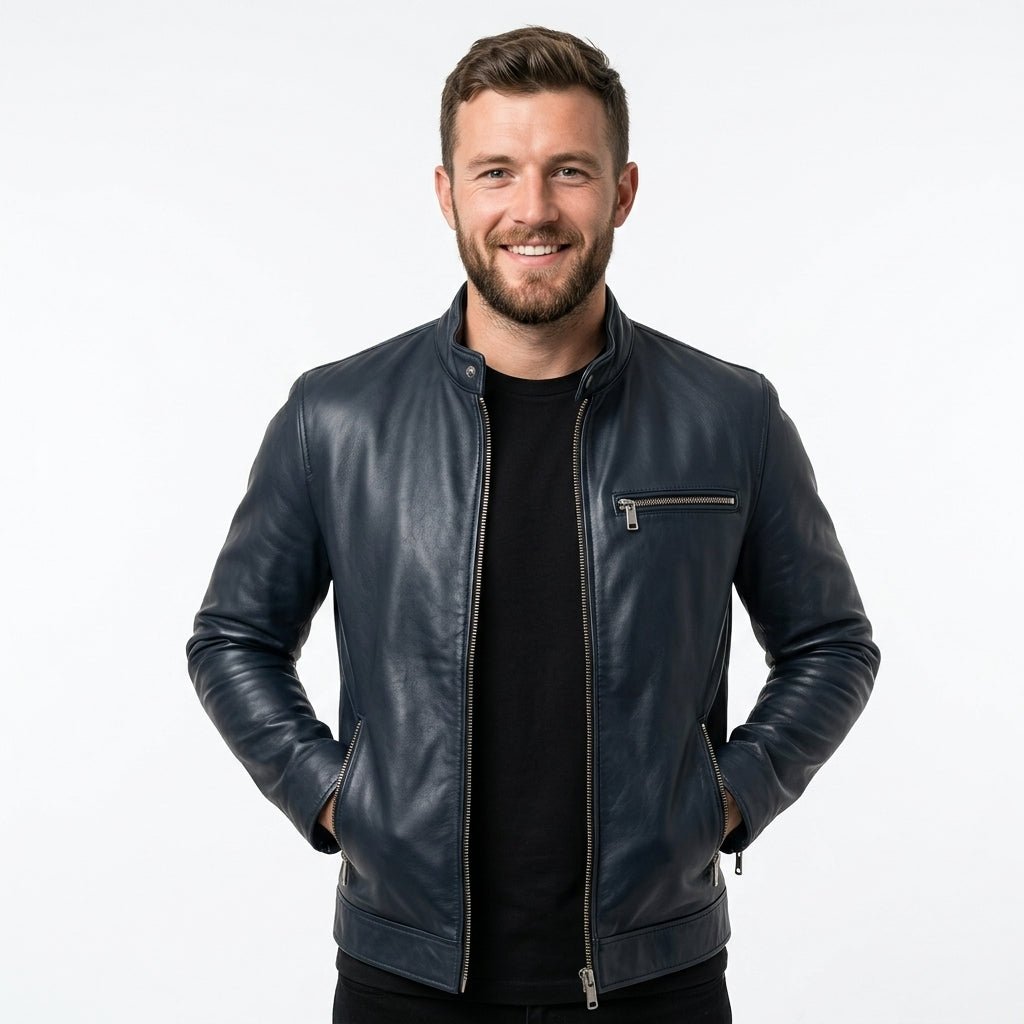 Frankie Blue Leather Jacket - Men Leather Jacket Blue - Timber AND Hide