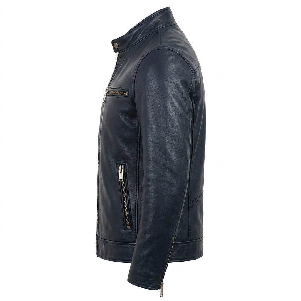 Frankie Blue Leather Jacket - Men Leather Jacket Blue - Timber AND Hide
