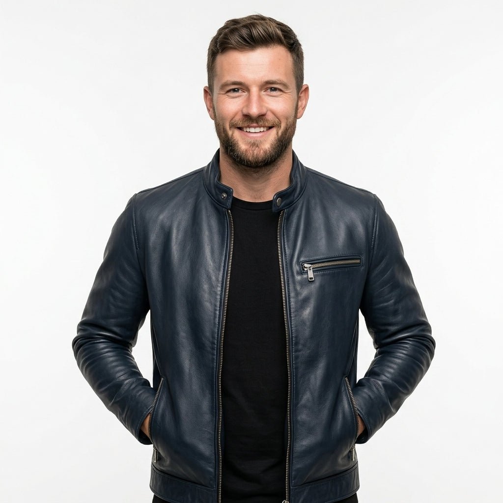 Frankie Blue Leather Jacket - Men Leather Jacket Blue - Timber AND Hide