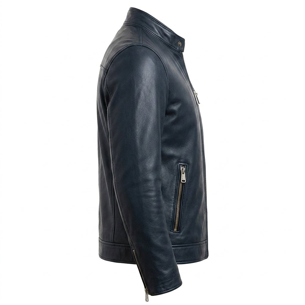 Frankie Blue Leather Jacket - Men Leather Jacket Blue - Timber AND Hide