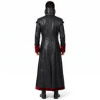 Gothic Black Faux-Leather Trench Coat with Red Accents – Victorian Duster Jacket - Timber AND Hide