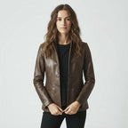 Grace Leather Brown Jacket - Women Leather Jacket Brown - Timber AND Hide