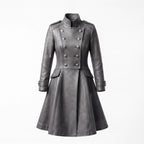 Grey Leather Military Coat, Double Breasted Gothic Victorian Jacket - Timber AND Hide