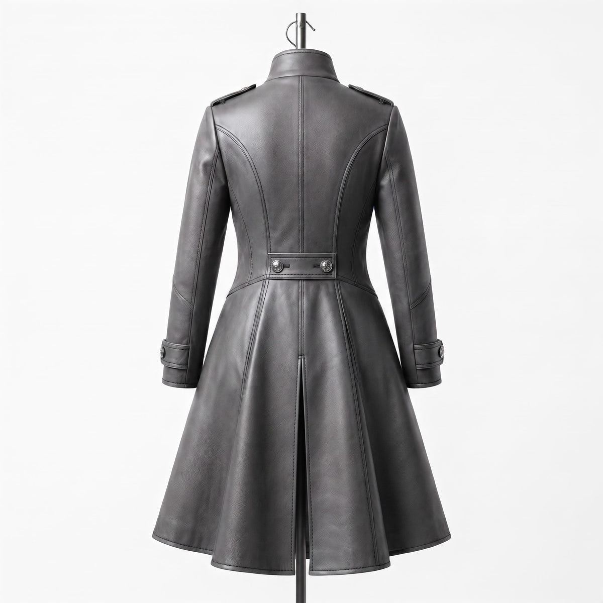 Grey Leather Military Coat, Double Breasted Gothic Victorian Jacket - Timber AND Hide