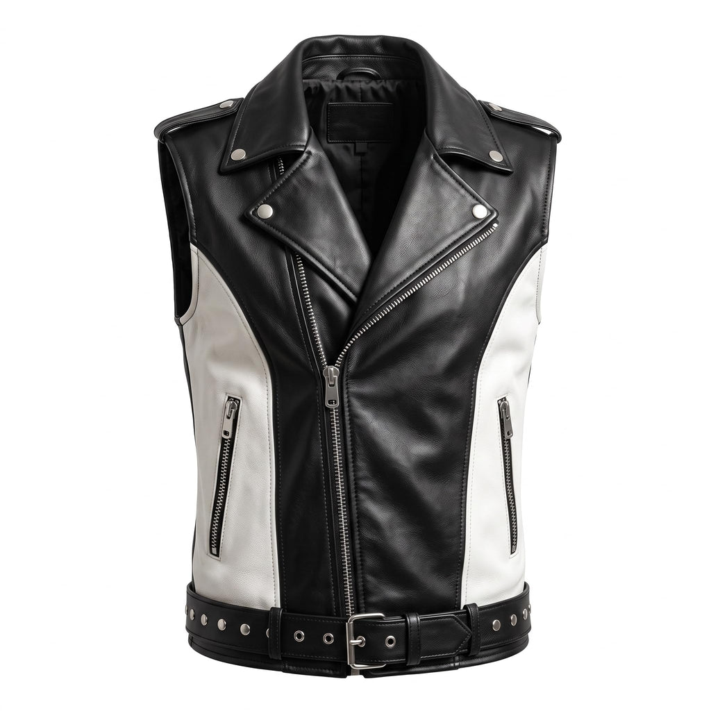 Handmade Skull Leather Biker Vest – Gothic Rocker Sleeveless Jacket - Timber AND Hide