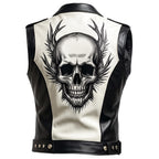 Handmade Skull Leather Biker Vest – Gothic Rocker Sleeveless Jacket - Timber AND Hide