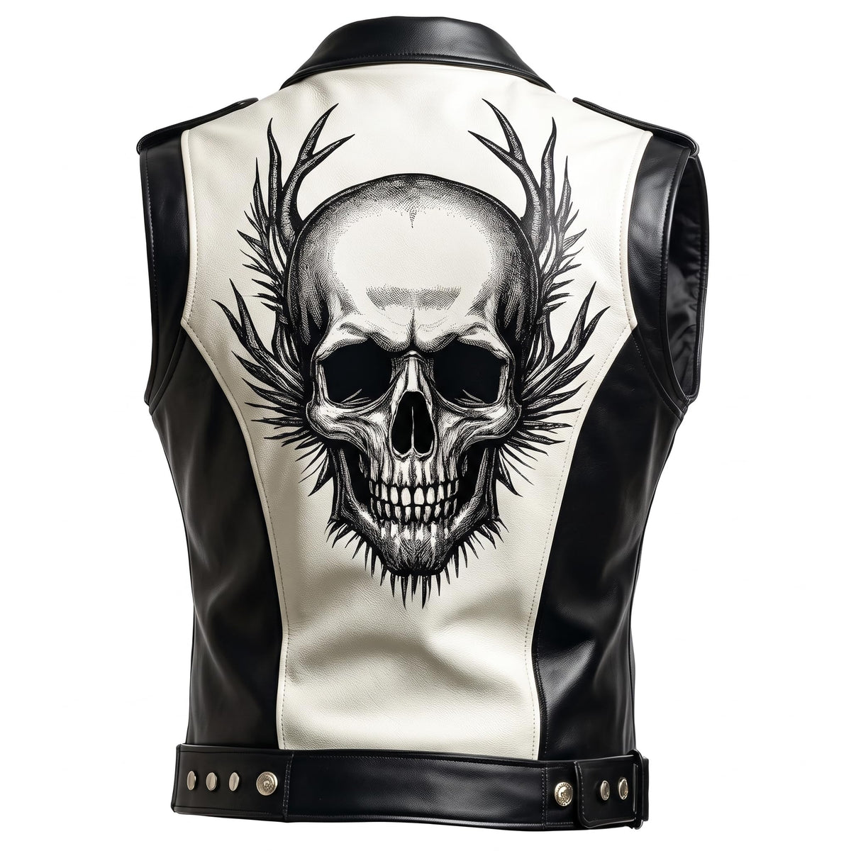 Handmade Skull Leather Biker Vest – Gothic Rocker Sleeveless Jacket - Timber AND Hide