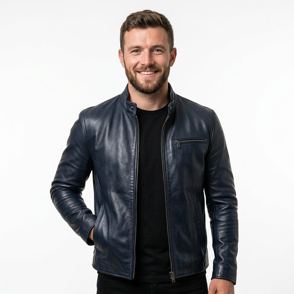 Harrison Blue Leather Jacket - Men Leather Jacket Blue - Timber AND Hide