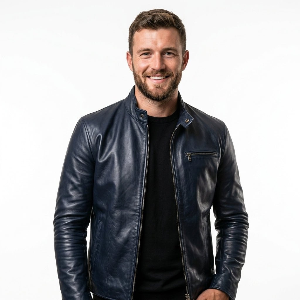 Harrison Blue Leather Jacket - Men Leather Jacket Blue - Timber AND Hide
