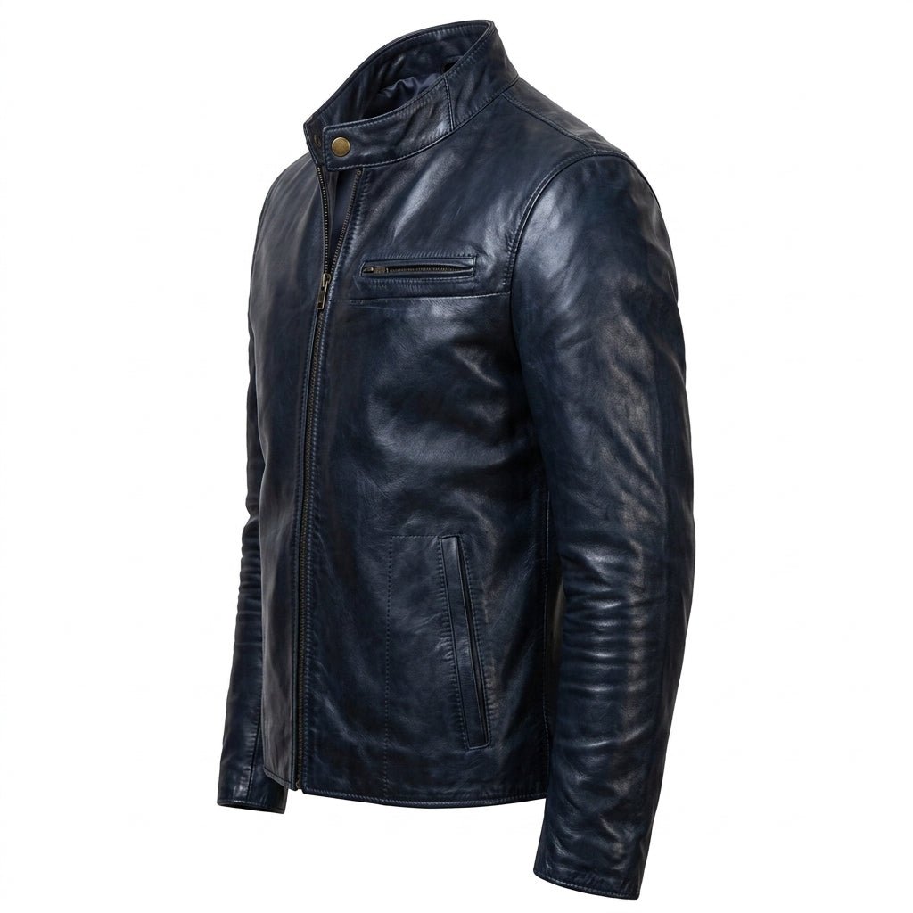 Harrison Blue Leather Jacket - Men Leather Jacket Blue - Timber AND Hide