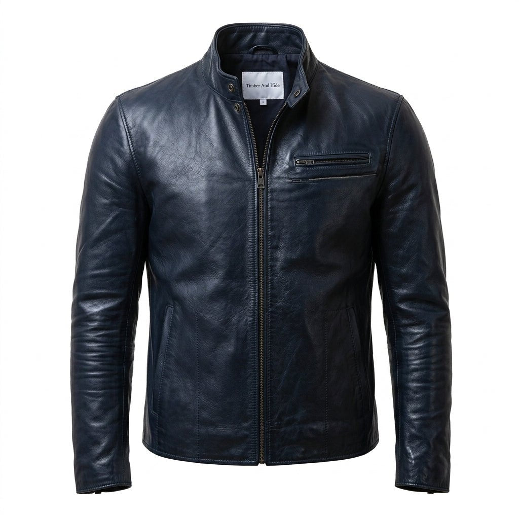 Harrison Blue Leather Jacket - Men Leather Jacket Blue - Timber AND Hide