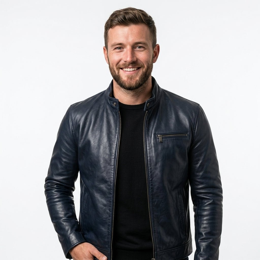Harrison Blue Leather Jacket - Men Leather Jacket Blue - Timber AND Hide