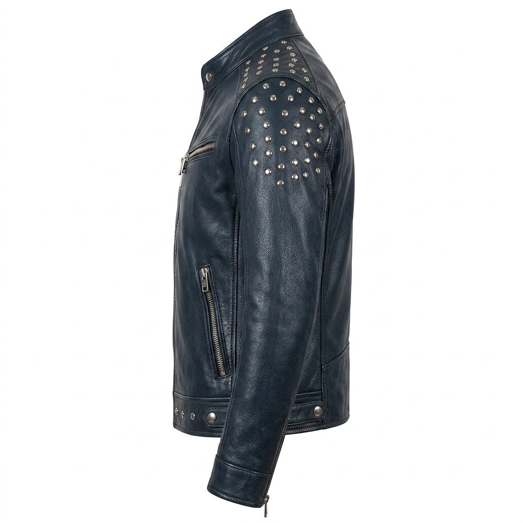 Hugo Blue Leather Jacket - Men Leather Jacket Blue - Timber AND Hide