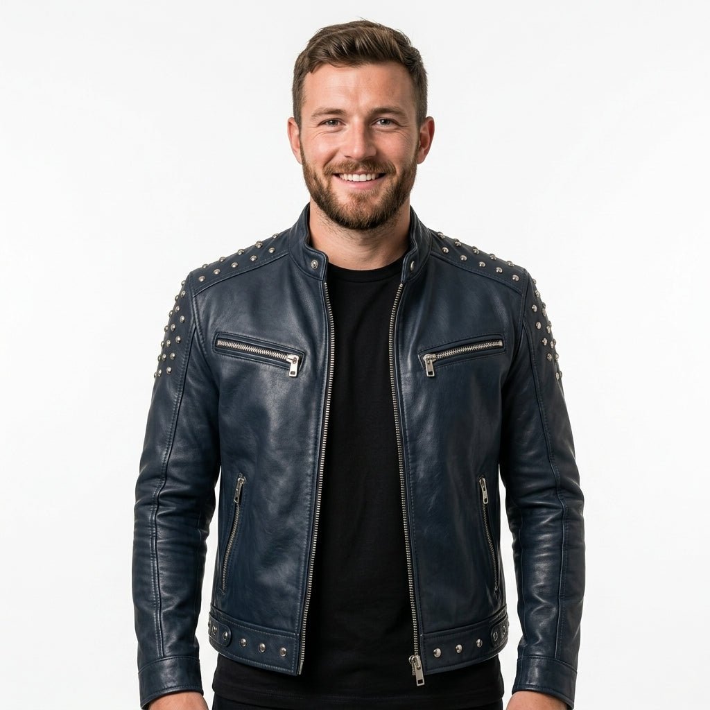 Hugo Blue Leather Jacket - Men Leather Jacket Blue - Timber AND Hide