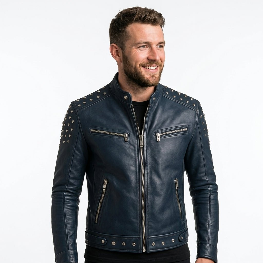Hugo Blue Leather Jacket - Men Leather Jacket Blue - Timber AND Hide