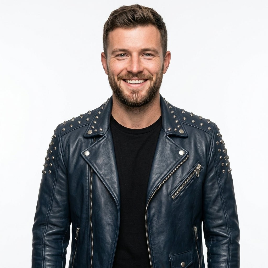 Hugo Blue Leather Jacket - Men Leather Jacket Blue - Timber AND Hide