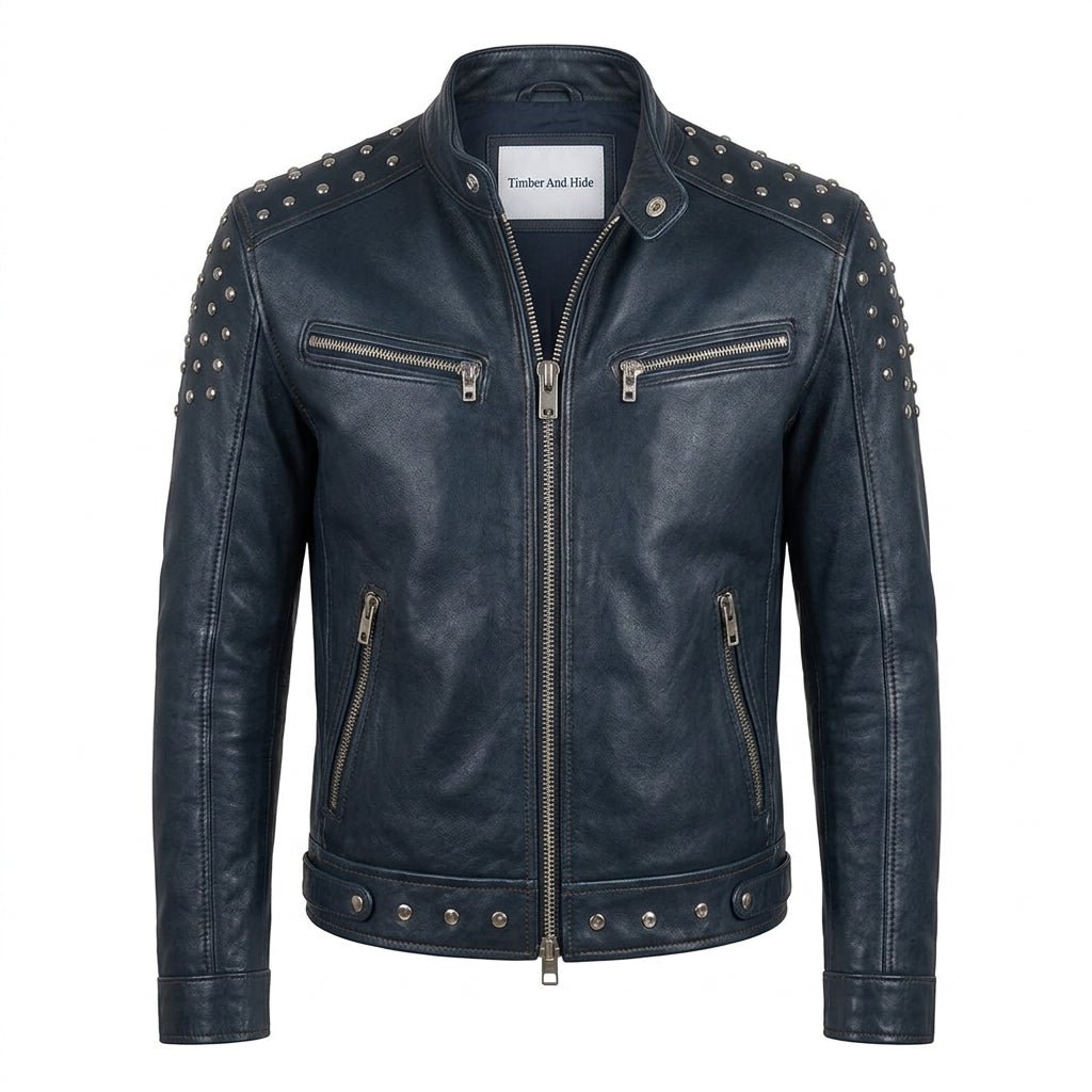 Hugo Blue Leather Jacket - Men Leather Jacket Blue - Timber AND Hide