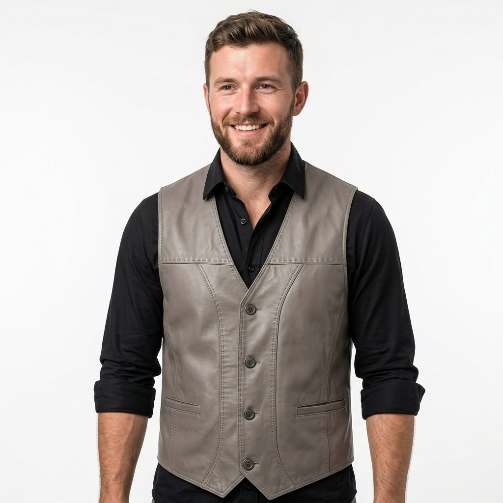 Izaiah Grey Leather Vest for Men - Timber AND Hide