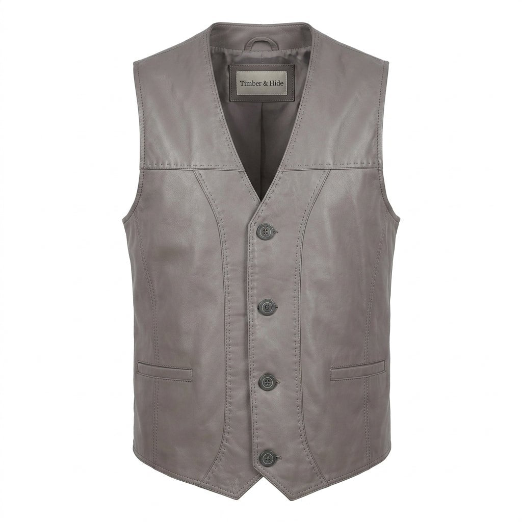 Izaiah Grey Leather Vest for Men - Timber AND Hide