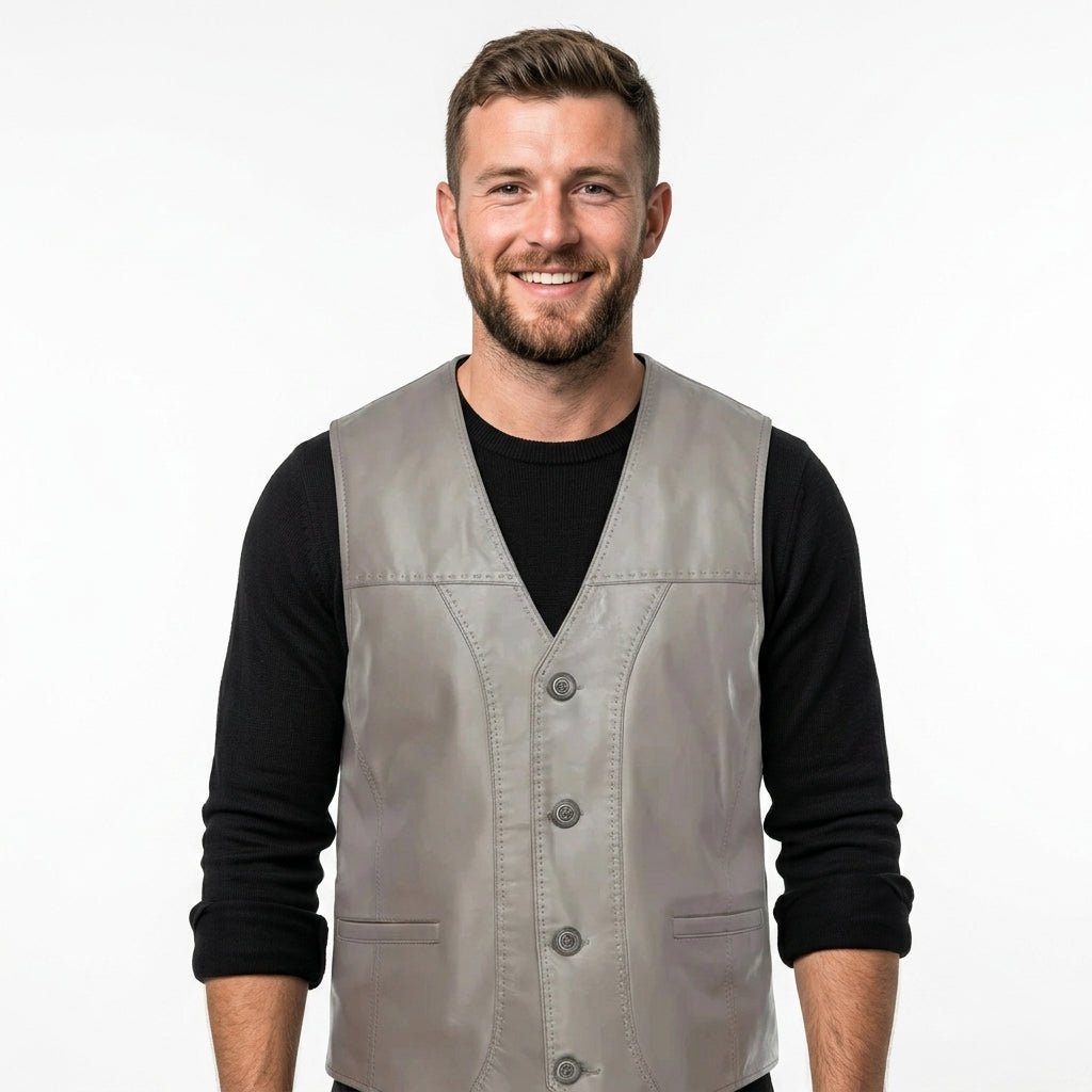 Izaiah Grey Leather Vest for Men - Timber AND Hide