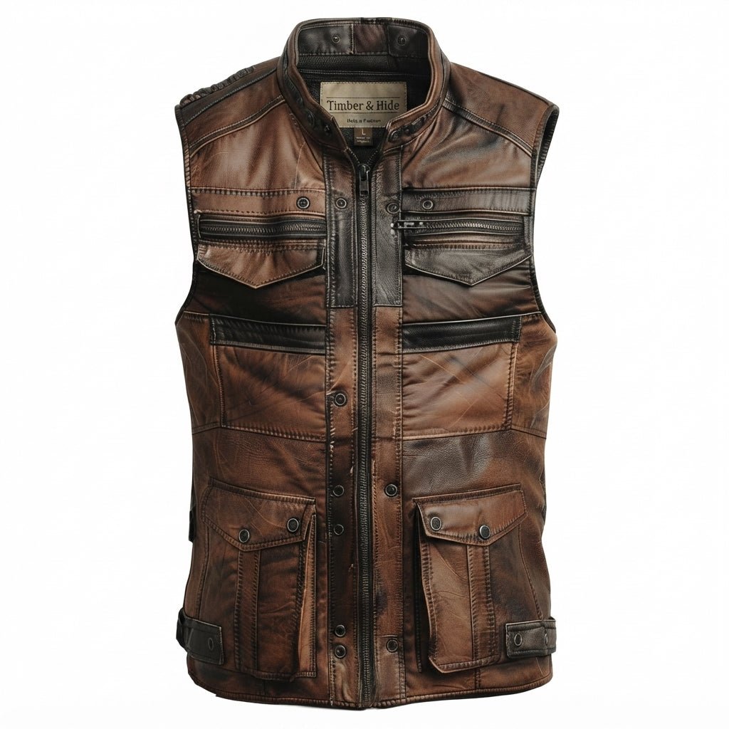 Jack Brown Distressed Leather Vest - Timber AND Hide