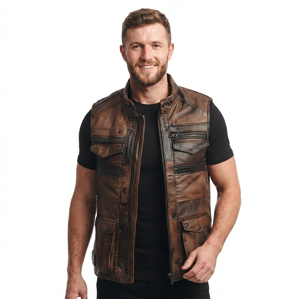 Jack Brown Distressed Leather Vest - Timber AND Hide