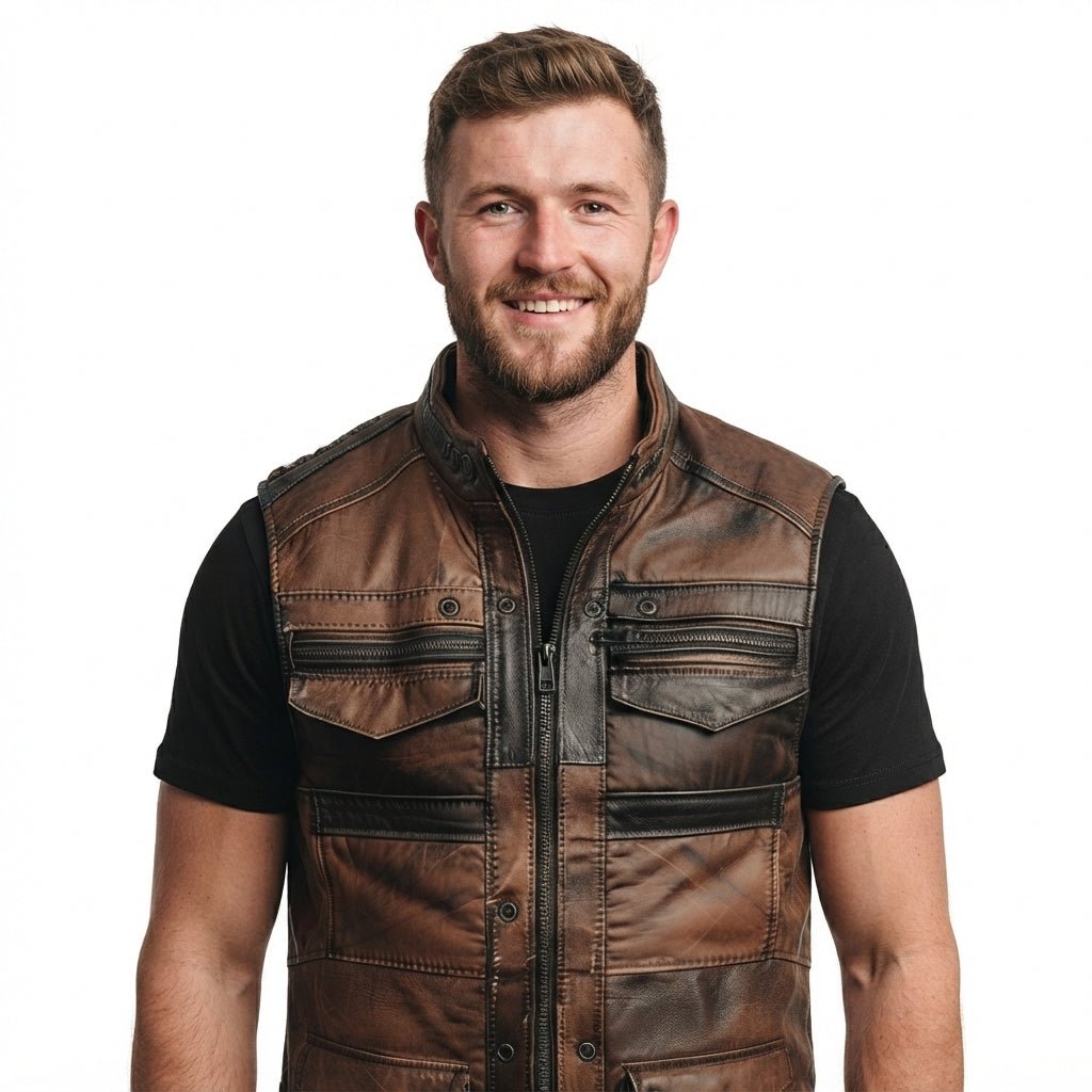 Jack Brown Distressed Leather Vest - Timber AND Hide