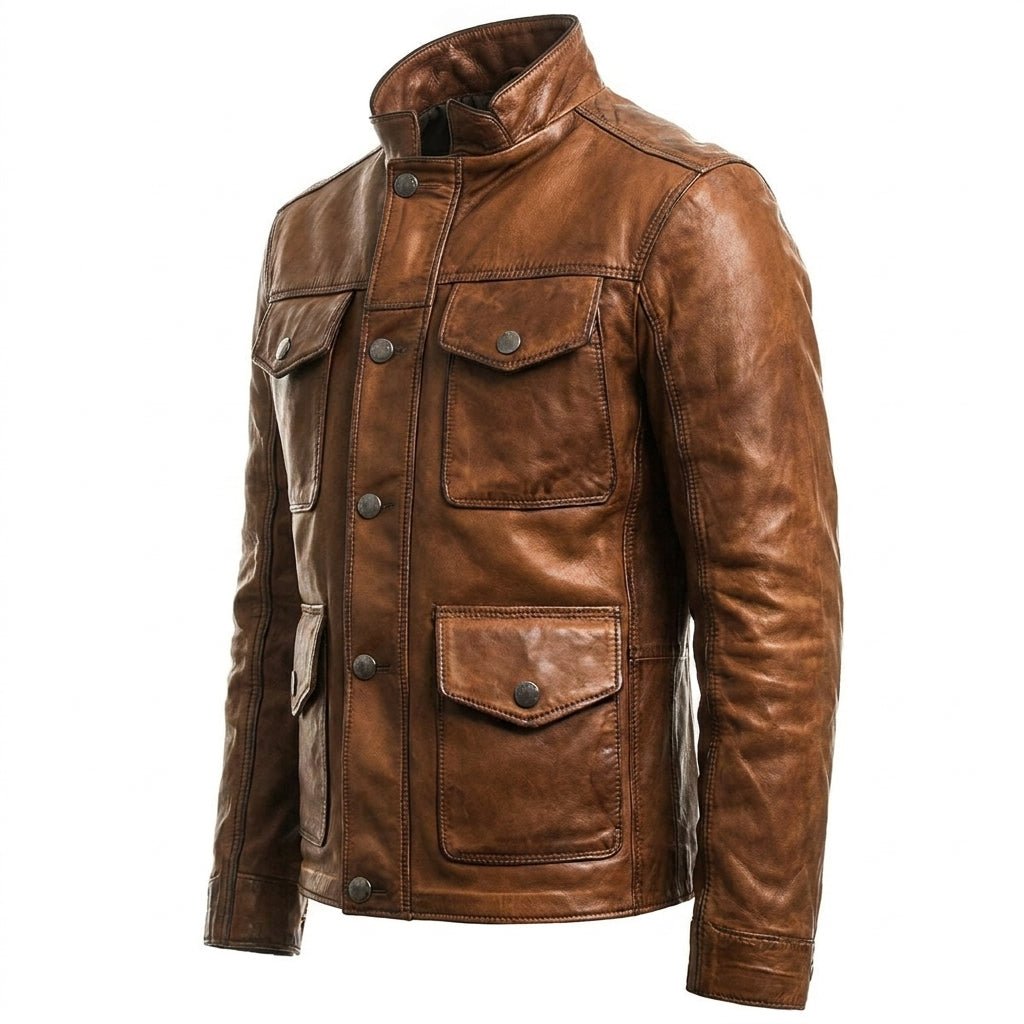 Jacob Leather Brown Jacket - Men Leather Jacket Brown - Timber AND Hide