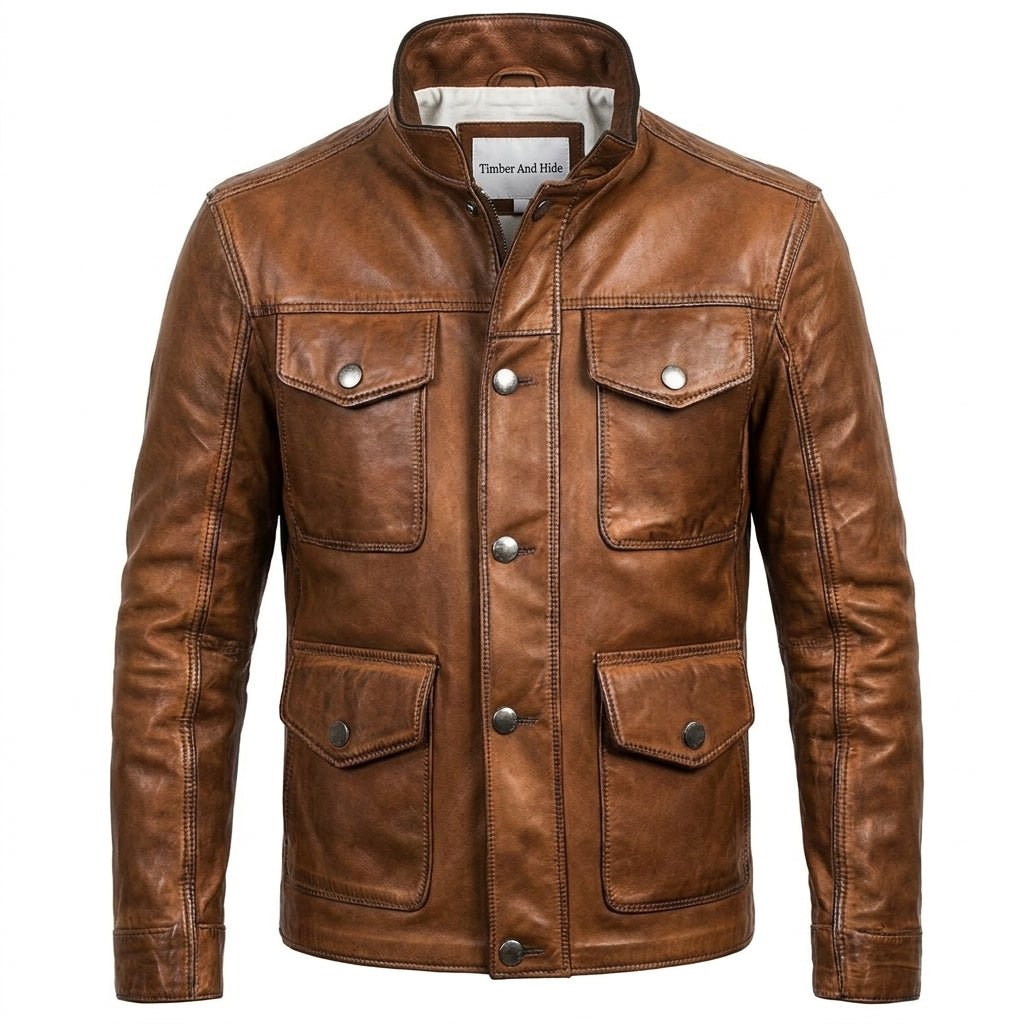 Jacob Leather Brown Jacket - Men Leather Jacket Brown - Timber AND Hide