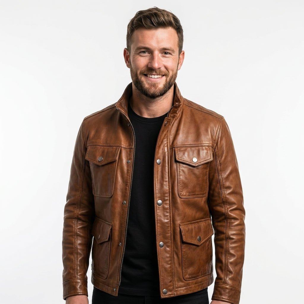 Jacob Leather Brown Jacket - Men Leather Jacket Brown - Timber AND Hide