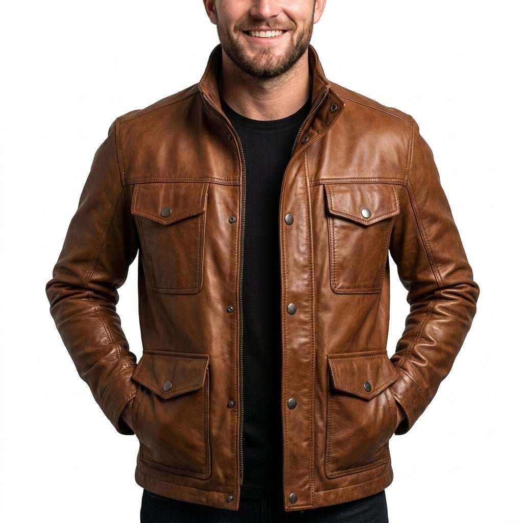 Jacob Leather Brown Jacket - Men Leather Jacket Brown - Timber AND Hide